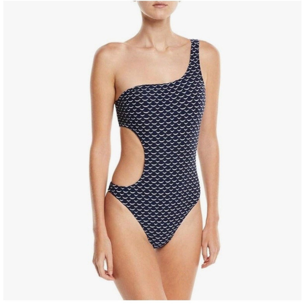 Milly Cabaña One-Shoulder Cutout Cheeky Tank One-Piece Swimsuit Large‎ Navy Blue
